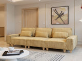 Yellow Deep Seat 3-Seater Corduroy Sofa with Brushed Stainless Steel Cup Holders and 3 Decorative 49734237
