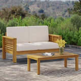 Teak Acacia Wood Loveseat and Coffee Table Set with Cream Cushions 70844.00