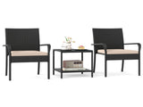 3-Piece Patio PE Wicker Bistro Set, Tempered Glass 2-Tier Side Table Outdoor Chair Set-Beige 88295874
