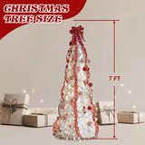 7 FT Fully Decorated Pre-lit Christmas Tree, Pop Up Artificial Xmas Tree with 170 Warm Lights and 98384148