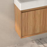 16" Small Bathroom Vanity Wall Mounted,Small Acacia Solid Wood Bathroom Vanity with White SMC Resin W2011P307016