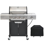 Propane Grill 4 Burner Barbecue Grill Stainless Steel Gas Grill with Side Burner and Cover for W1650P205088