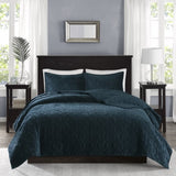 3 Piece Velvet Quilt Set Teal King/Cal King B03597495
