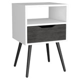 Nightstand 25"H, Superior Top, Four Legs, One Open Shelf, One Drawer, Smokey Oak / White B097132996