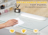 white relief particle board tempered glass 141*50*112cm three doors and two drawers fanless nail 62004166