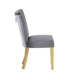 Eva 2 Piece Gold Legs Dining Chairs Finished with Velvet Fabric in Gray B00960893
