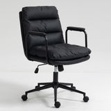 Office Chair,Mid Back Home Office Desk Task Chair with Wheels and Arms Ergonomic PU Leather Computer W1143133924