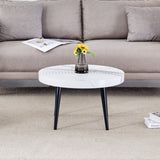 Elegant White Marble Pattern Round Coffee Table - Diameter 23.6 Inches, Exquisite Suction Molding W2920P226081