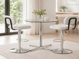 Set of 2 Adjustable Height Bar Stools, White PU Leather Upholstered with Chrome Base & Footrest, W3875P378574