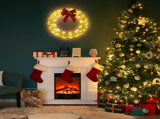 24in Pre-lit Iridescent Outdoor Christmas Wreath Decoration, Lighted Metal Wreath with Red Bow, Warm 08285915