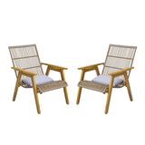 ZNTS Set of 2, Acacia Wood Cape Woven Wicker Large Lounge Chair with Pillow for Patio, Deck, Yard, Lawn 73165.00