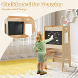 Multi-Use Toddler Kitchen Step Stool With Activity Chalkboard Adjustable Height & Rail - Natural 62270654