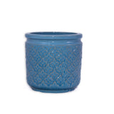 Handmade Ceramic Flower Pot Set of 3, 15/12/9 Inch Diameter, Blue with Geometric Pattern, for W3273P321480
