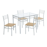 ZNTS [110 x 70 x 76cm] Iron Glass Dining Table and Chairs Silver One Table and Four Chairs MDF Cushion 95820991