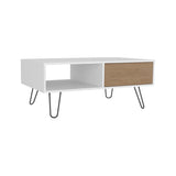 Tori 39" Wide Coffee Table with One Drawer, One Shelf, Rectangular, Living Room White - NAtural Oak B070P254785