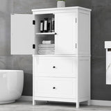Bathroom Storage Cabinet, Cabinet with Two Doors and Drawers, Adjustable Shelf, MDF Board, White N725P188460K