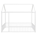 Full Size Metal Bed House Bed Frame with Fence, for Kids, Teens, Girls, Boys,White MF304787AAK