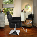 ZNTS PVC Leather Cover Galvanized Square Plate With Footrest Reclining Barber Chair 300lbs Black HZ8897B 70318584