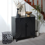 Modern Black Wood Storage Cabinet with Decorative Door, 30in Accent Sideboard for Living Room, W2729P239175