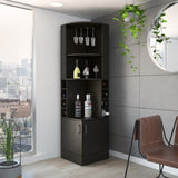 Syrah Corner Bar Cabinet, Eight Bottle Cubbies, Double Door, Two Open Shelves -Black B070P217879
