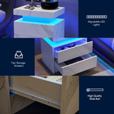 Nightstand LED Bedside Table Cabinet Lights Modern End Side with 2 Drawers for Bedroom W2371P173487