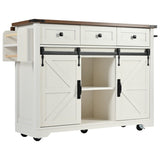 K&K 53.7" Farmhouse Kitchen Island Power Outlet, 2 Sliding Barn Door Kitchen Storage Island N707P170347W