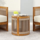 16.9" Acacia Wood Outdoor Side Table - Handwoven Rope Accent Boho Patio Table with All-Weather N767P314934A