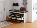 Rattan Shoe Rack, Hallway Shoe Bench, Shoe Cabinet with Flip-Drawer and Seat Cushion 76741085