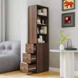 70.87" H Display Storage Cabinet , 4-Tier Shelf, 3 Side Drawers , Modern Wooden Tall Bookshelf W331P281206