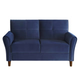 Blue Velvet Upholstery 1pc Comfort Loveseat Plush Seatbacks Tufted Detail Solid Wood Frame Modern B011P204911