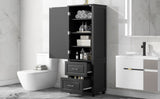 ZNTS Tall Bathroom Storage Cabinet, Freestanding Storage Cabinet with Two Drawers and Adjustable Shelf, WF312728AAB