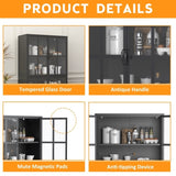 Premium Black Metal Storage Cabinet with Tempered Glass Doors, Adjustable Shelves, Anti-Tipping T2398P263577