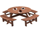 8-Person Outdoor Circular Wooden Picnic Table with 4 Built-in Benches for Patio Backyard Garden, 24709656