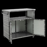 Outdoor Wicker Bar Cart, Patio Wine Serving Cart w/Wheels , Rolling Rattan Beverage Bar Counter W640P175463