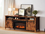 58" Weathered Barn Door Fireplace TV Stand for 23" Insert, Sliding Track Design 67771035