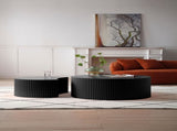 Black Nesting table set of 2 Round and Half Moon Shapes,No Need Assembly W876P271183