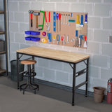 Adjustable Height Workbench, 60" Rubber Wood Top Heavy duty Workstation with Power Outlets, 2000 LBS W1422P218519