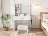 Vanity Table with Mirror & Adjustable LED Lights, Power Outlet, Hairdryer Holder & Stool Compact 21161864