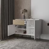 Red Rock Sideboard with Hairpin Legs, White and Natural Oak Finish B128P287516