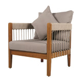 Acacia Wood Outdoor Club Chair with Handwoven Rope Accents & Curved Backrest - Water-Resistant Boho N767P265743G