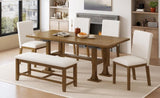 Farmhouse 76inch 6-Piece Extendable Dining Table Set Trestle Kitchen Table Set with 18inch Removable 31570954