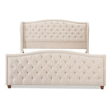Marcella Upholstered Shelter Headboard Bed Set, King, Sky Neutral Beige Polyester B2719P238225