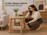 Side Table, 2-Tier Small Round End Table, Nightstand with Tapered Legs, Curved 05450794