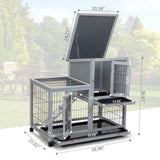 ZNTS Detachable Rabbit Hutch with Removable Tray and Rolling Casters, Gray+White W2181P190614