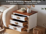 Vintage farmhouse style side table with floral knobs 19-inch country-style bedside table with 3 34813325