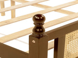 Queen Pine wooden Bed with Rattan Headboard and Footboard, with Central Enhanced Bed Platform,Walnut W504P269833