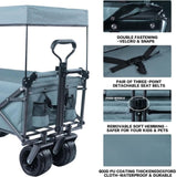 Collapsible Wagon Heavy Duty Folding Wagon Cart with Removable Canopy, 4" Wide Large All Terrain 37139620