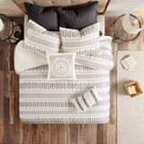 Cotton Jacquard Comforter Mini Set Ivory/Charcoal Full/Queen B035128810