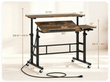 Dual Height Adjustable Rolling Sit Stand Desk with Charging Station, Tiltable Split Desktop Mobile 36367946
