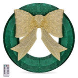 24in Pre-lit Outdoor Christmas Wreath Decoration, Lighted Metal Wreath with Golden Bow, Green and 30783060